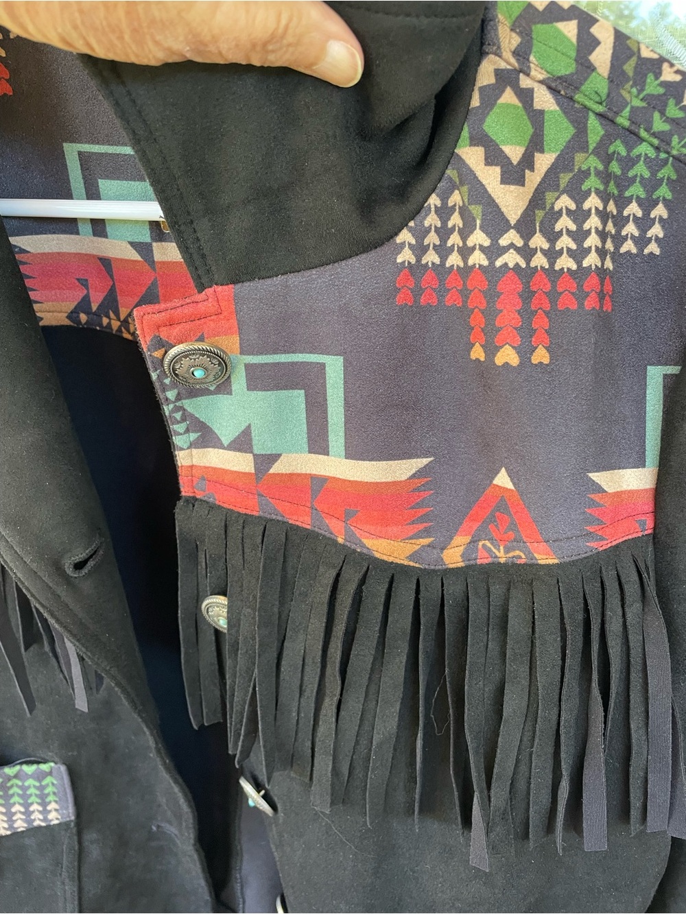 Fashion Express USA M Black Faux Suede Fringe Western Aztec Jacket Southwestern - Picture 4 of 8